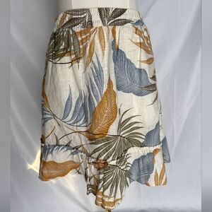 Tahari 100% Linen Leaf Print Ruffle Hem Skirt Cream/Green/Yellow Size Medium